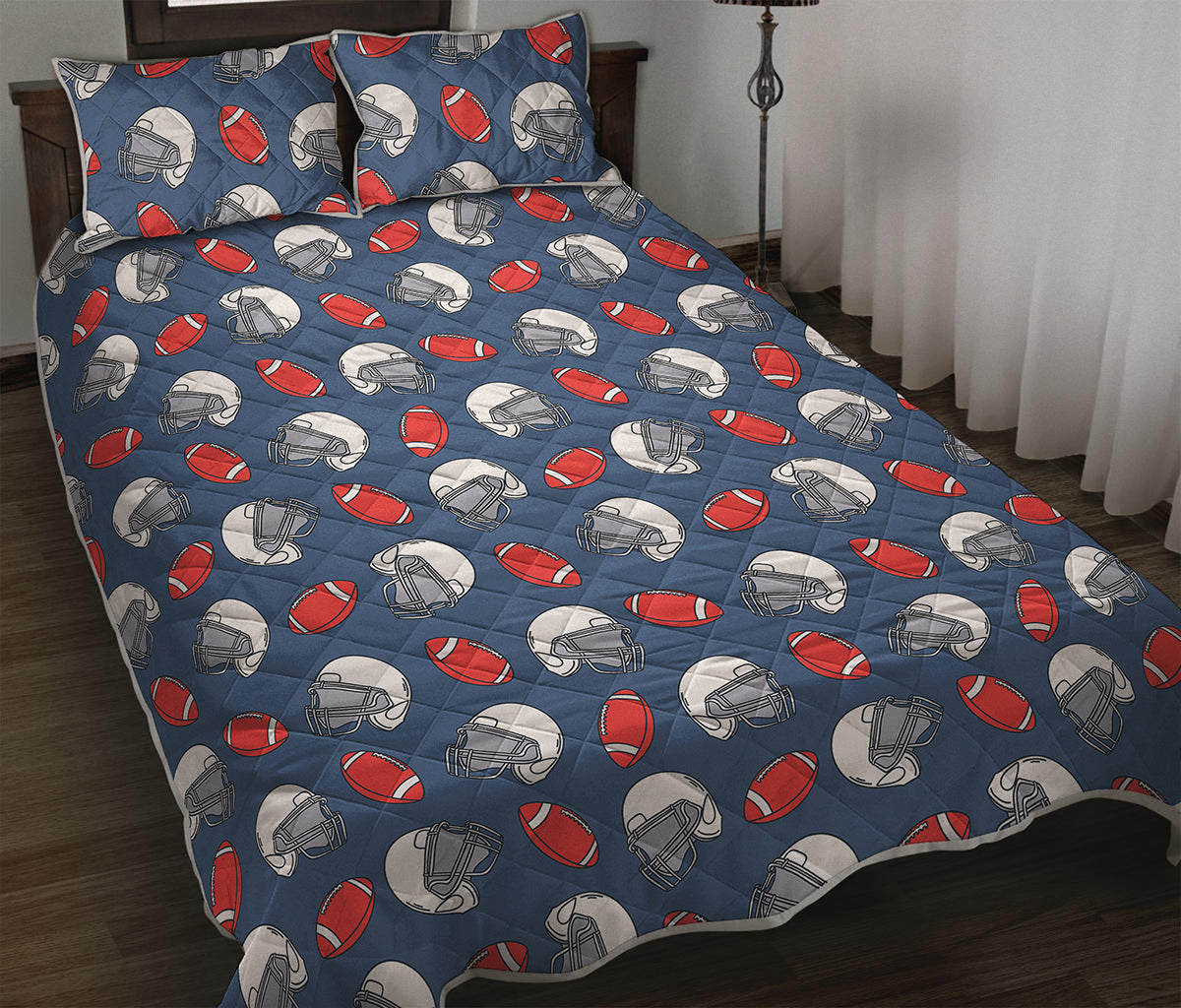 American Football Pattern Print Quilt Bed Set