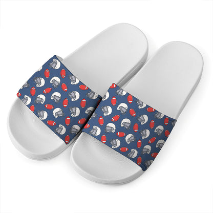 American Football Pattern Print White Slide Sandals