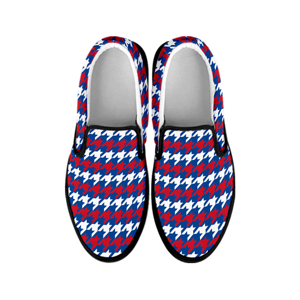 American Houndstooth Pattern Print Black Slip On Shoes