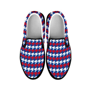 American Houndstooth Pattern Print Black Slip On Shoes