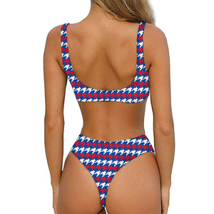 American Houndstooth Pattern Print Front Bow Tie Bikini