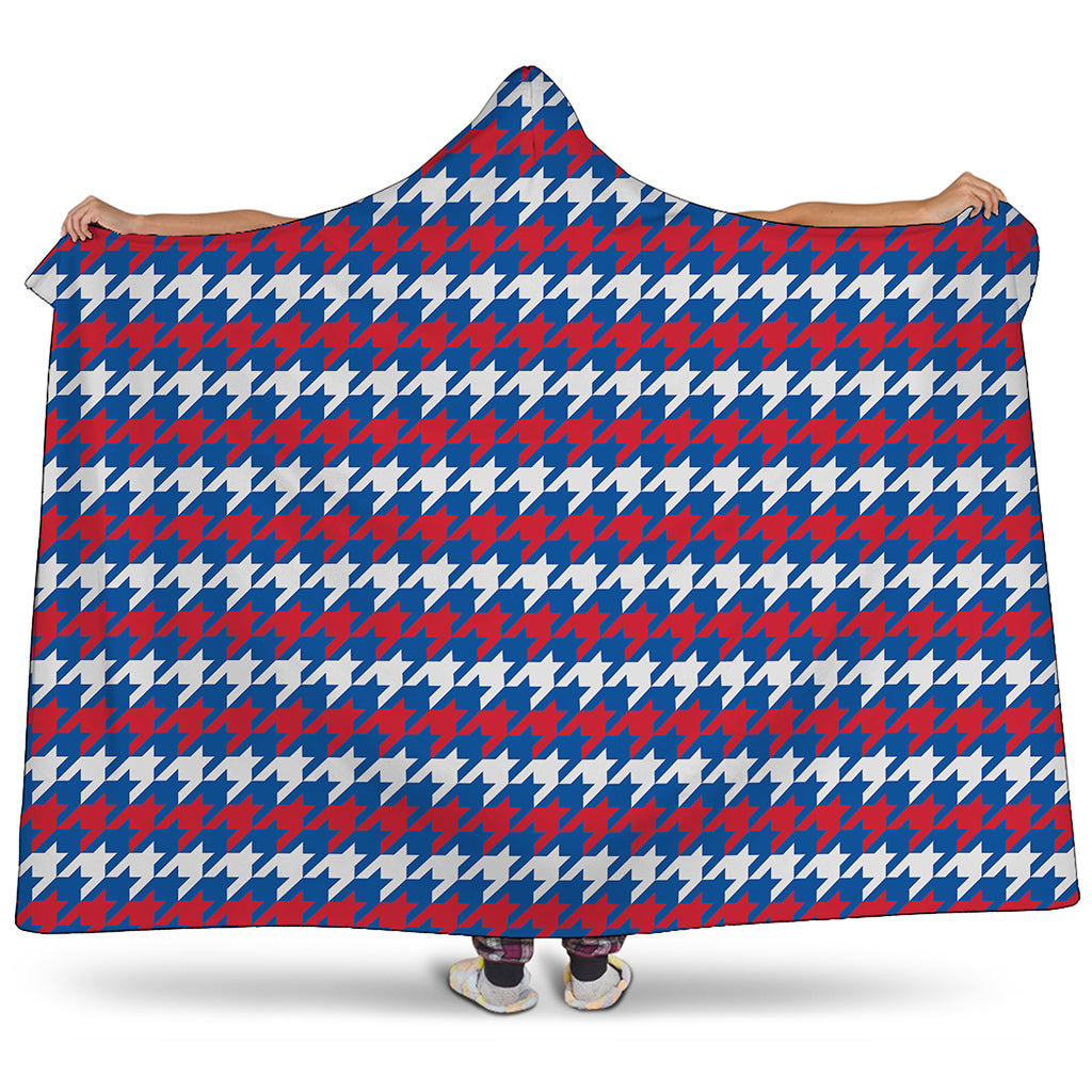 American Houndstooth Pattern Print Hooded Blanket