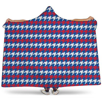 American Houndstooth Pattern Print Hooded Blanket