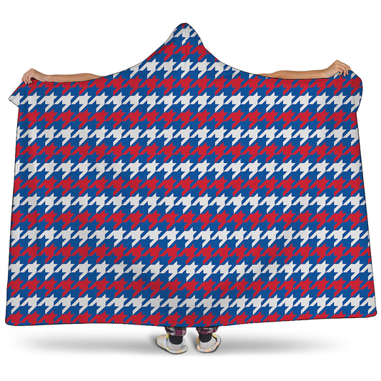 American Houndstooth Pattern Print Hooded Blanket