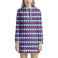 American Houndstooth Pattern Print Pullover Hoodie Dress