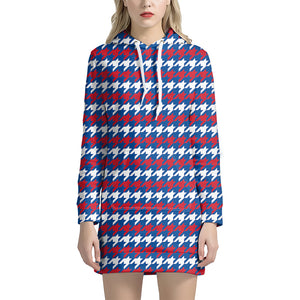 American Houndstooth Pattern Print Hoodie Dress