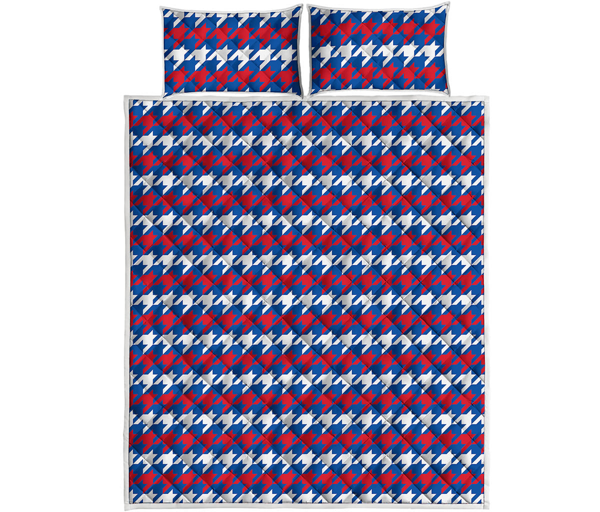 American Houndstooth Pattern Print Quilt Bed Set