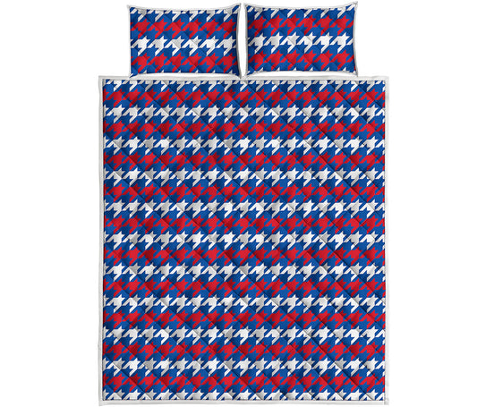 American Houndstooth Pattern Print Quilt Bed Set