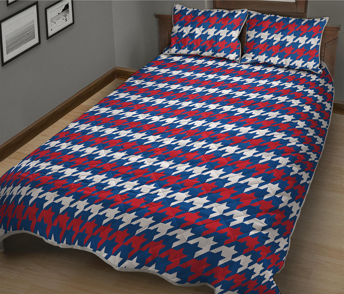 American Houndstooth Pattern Print Quilt Bed Set