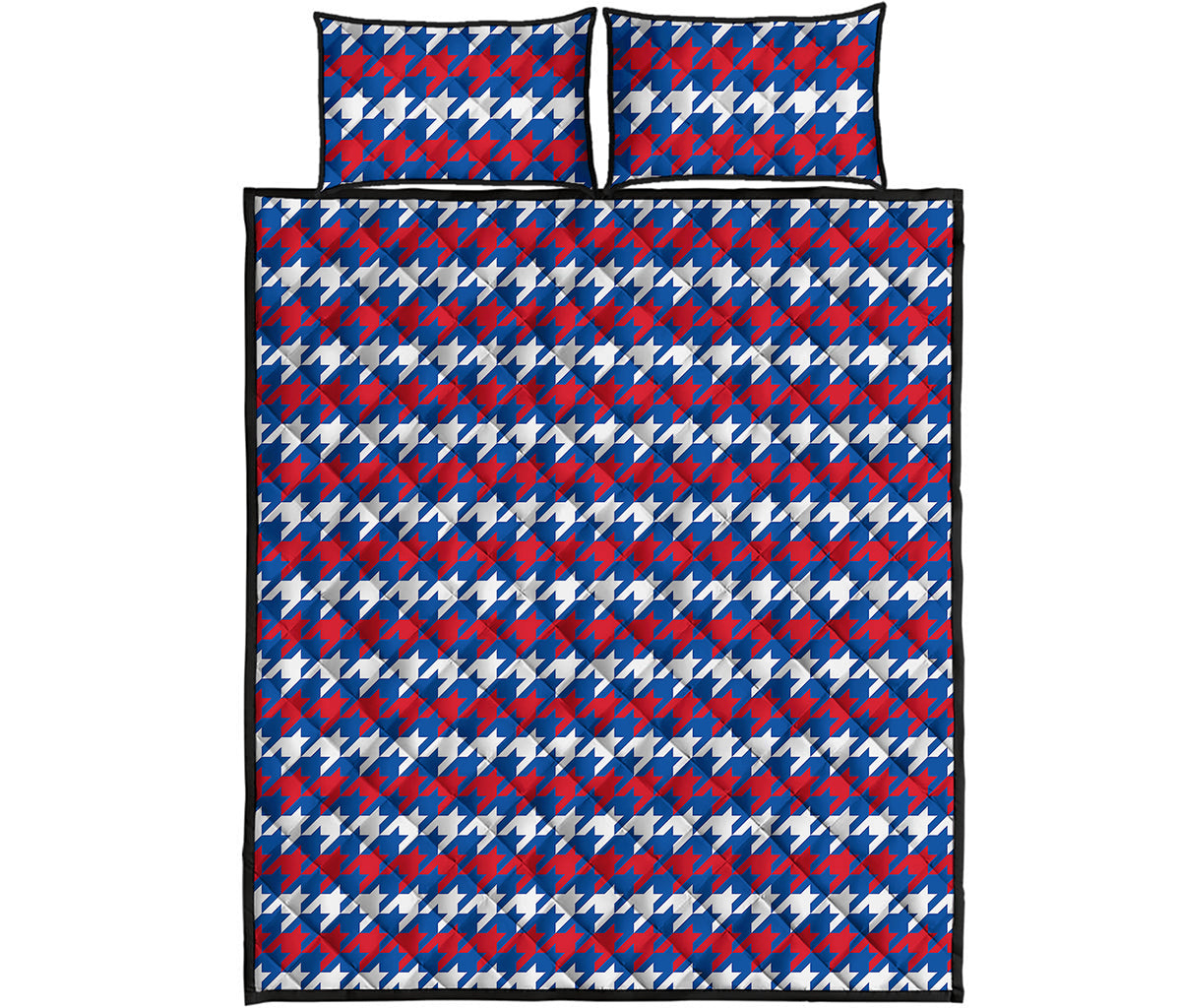 American Houndstooth Pattern Print Quilt Bed Set