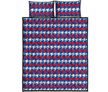 American Houndstooth Pattern Print Quilt Bed Set