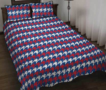 American Houndstooth Pattern Print Quilt Bed Set