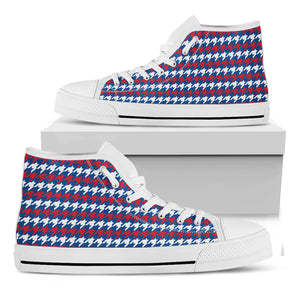 American Houndstooth Pattern Print White High Top Shoes