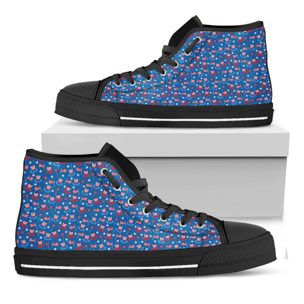 American Independence Day Pattern Print Black High Top Shoes