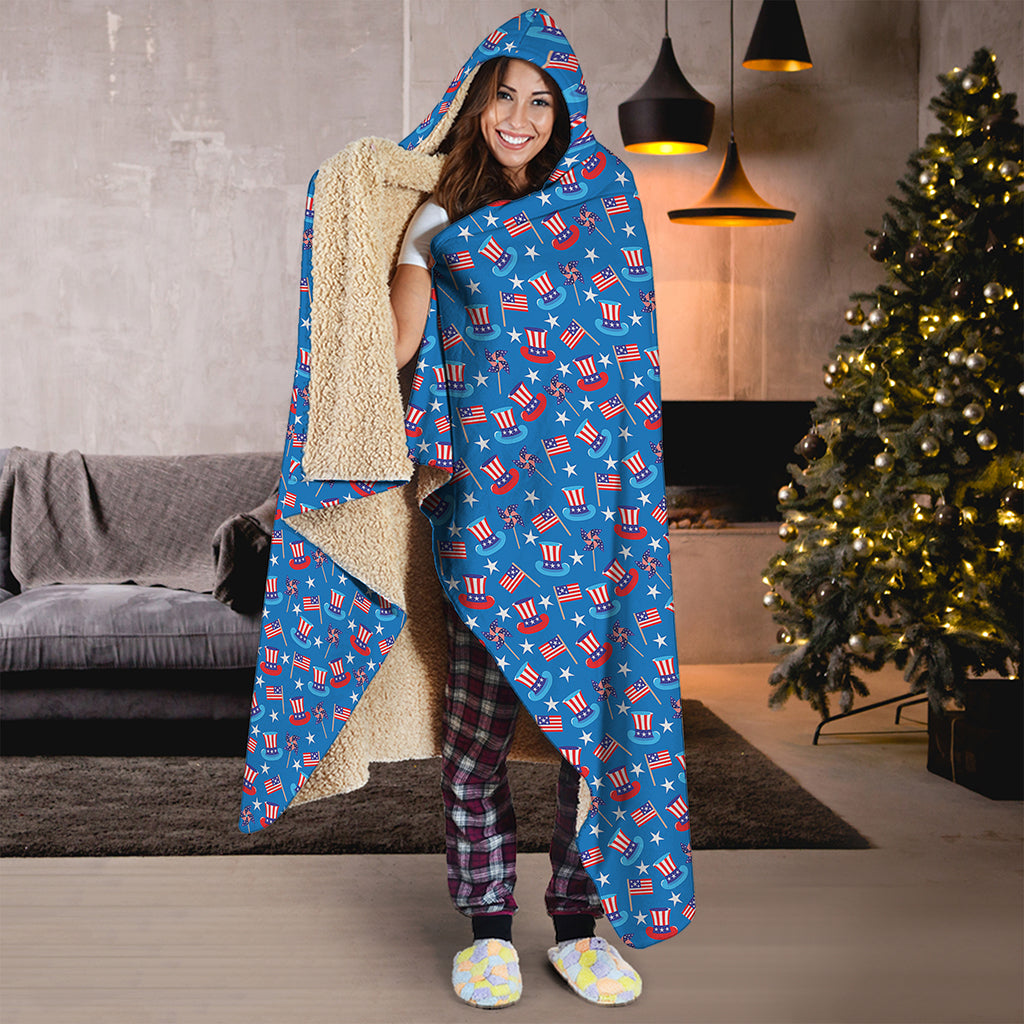 American Independence Day Pattern Print Hooded Blanket
