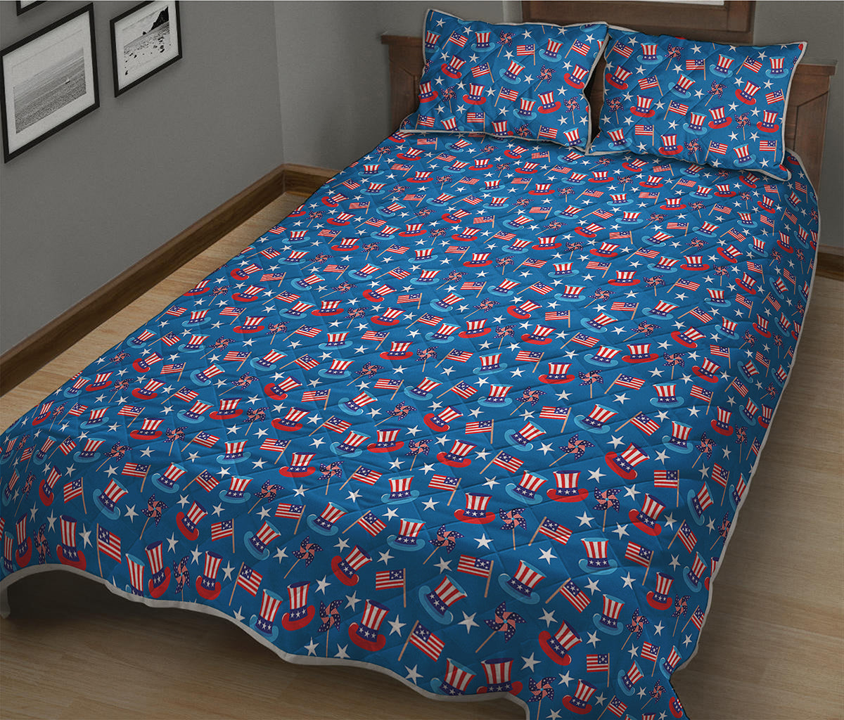 American Independence Day Pattern Print Quilt Bed Set