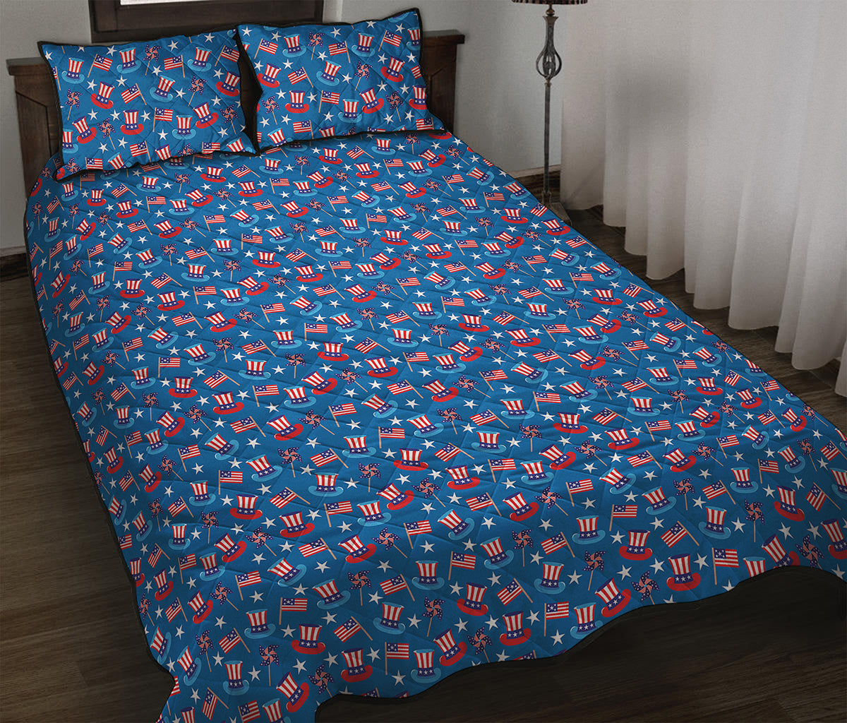 American Independence Day Pattern Print Quilt Bed Set