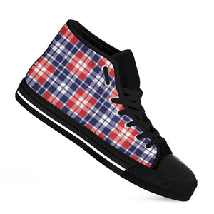 American Independence Day Plaid Print Black High Top Shoes