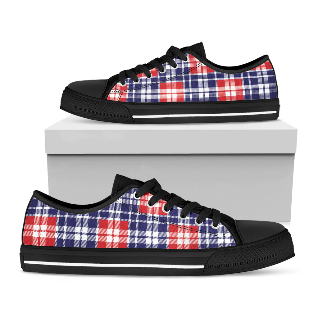 American Independence Day Plaid Print Black Low Top Shoes