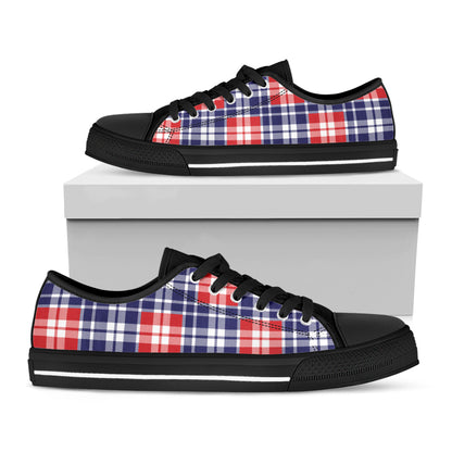 American Independence Day Plaid Print Black Low Top Shoes
