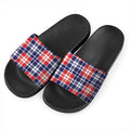 American Independence Day Plaid Print Black Slide Sandals