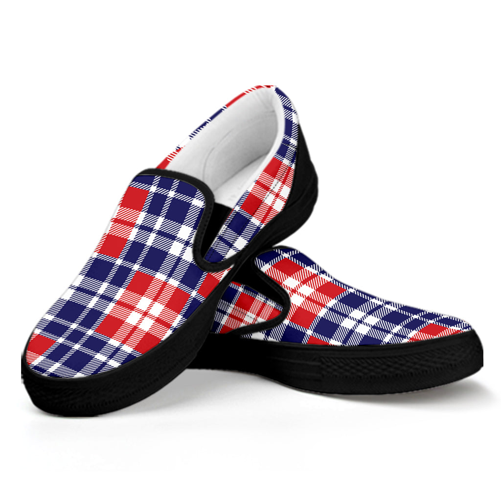 American Independence Day Plaid Print Black Slip On Shoes