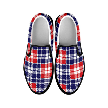 American Independence Day Plaid Print Black Slip On Shoes