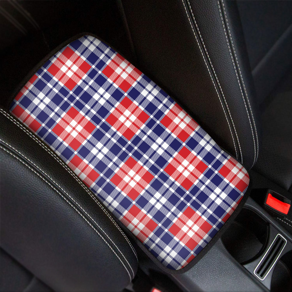 American Independence Day Plaid Print Car Center Console Cover