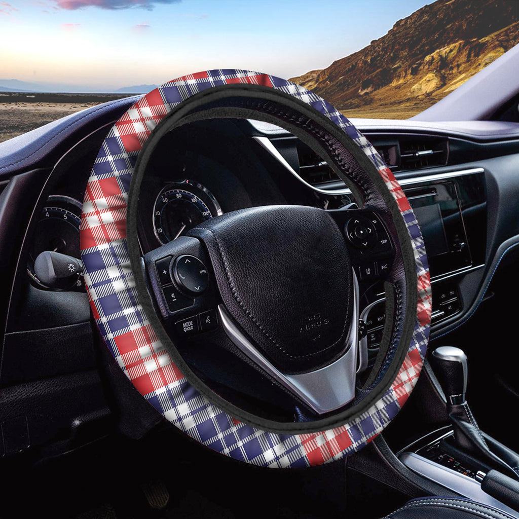American Independence Day Plaid Print Car Steering Wheel Cover