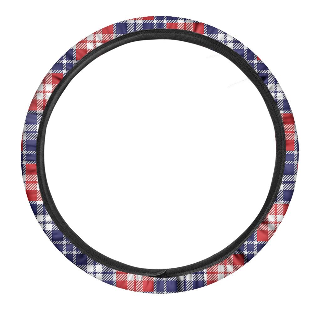 American Independence Day Plaid Print Car Steering Wheel Cover