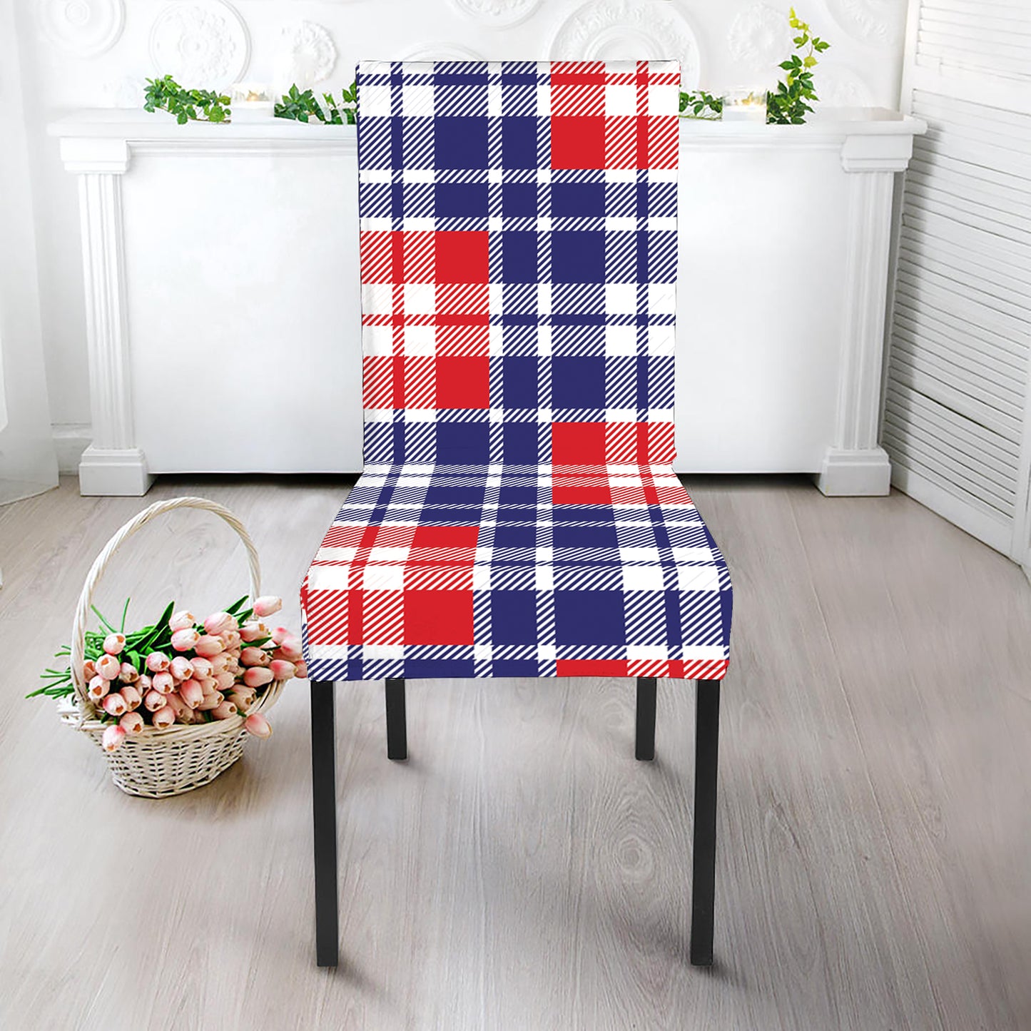 American Independence Day Plaid Print Dining Chair Slipcover