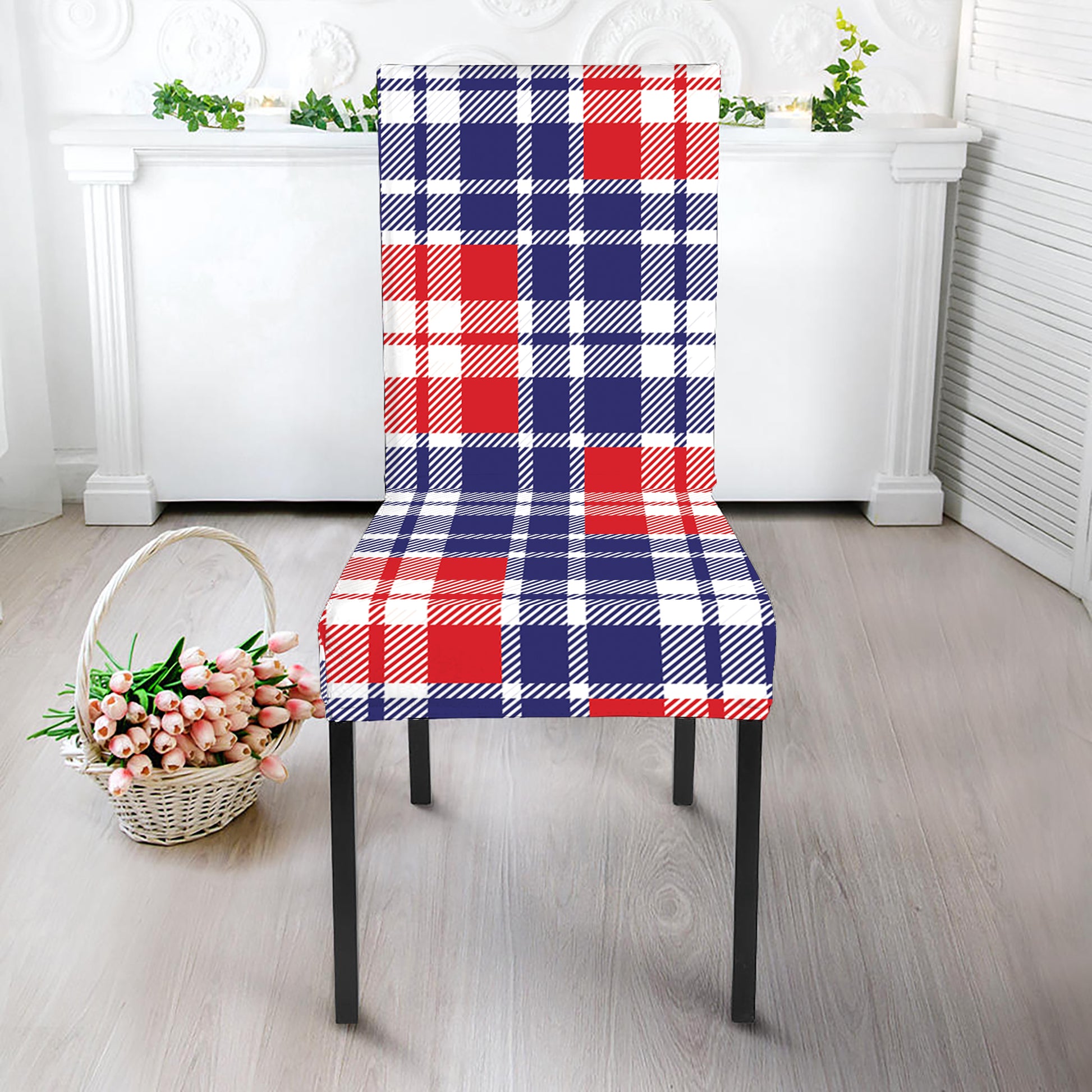 American Independence Day Plaid Print Dining Chair Slipcover