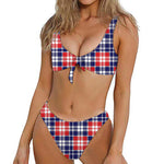 American Independence Day Plaid Print Front Bow Tie Bikini