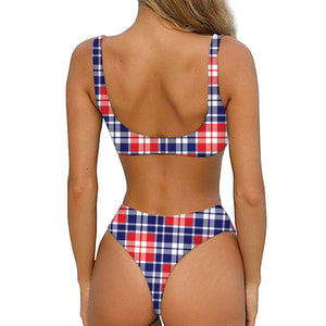 American Independence Day Plaid Print Front Bow Tie Bikini