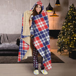 American Independence Day Plaid Print Hooded Blanket