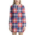 American Independence Day Plaid Print Pullover Hoodie Dress