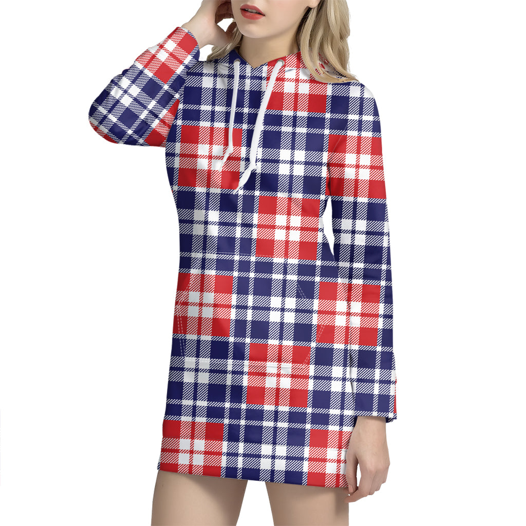 American Independence Day Plaid Print Hoodie Dress