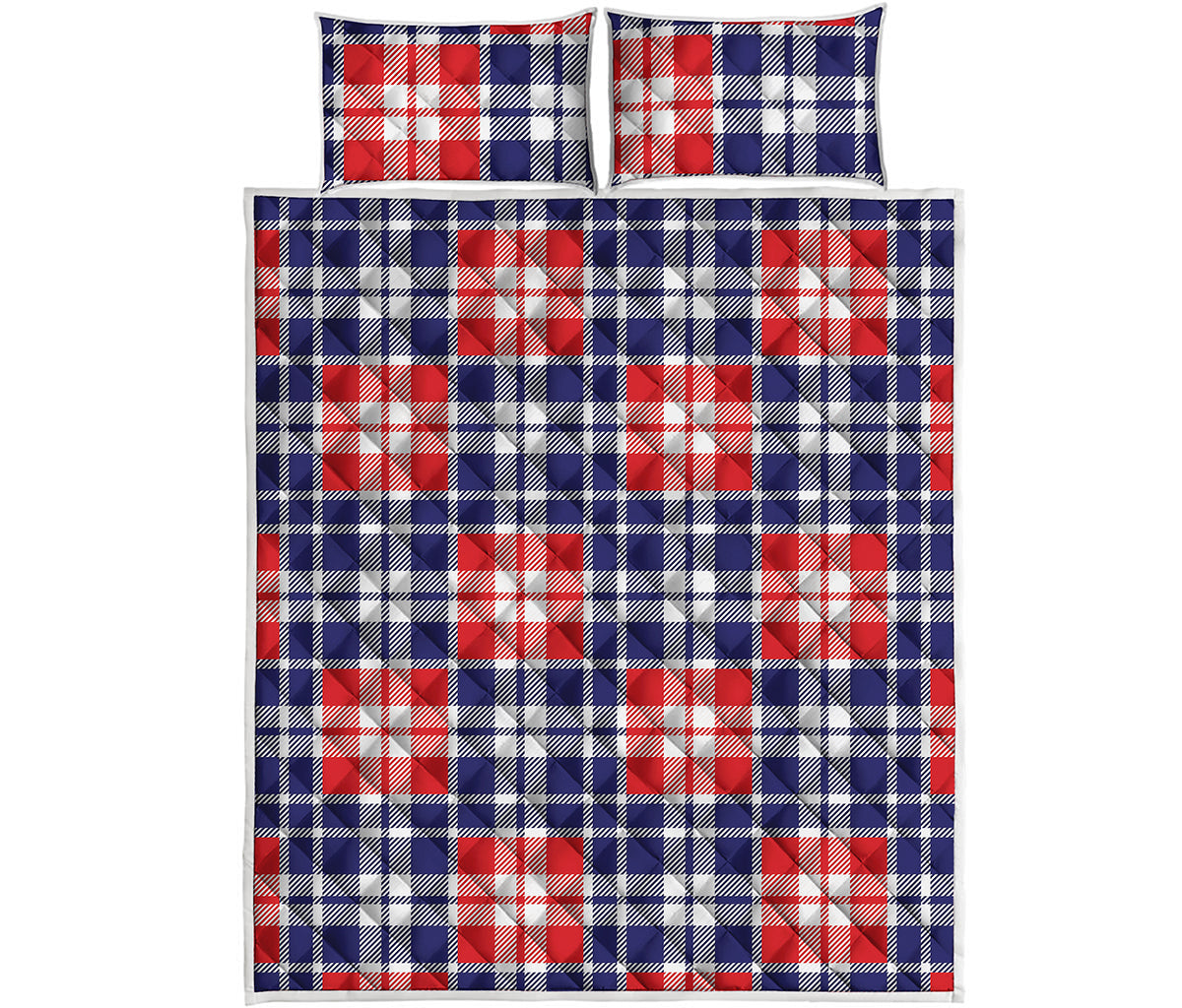 American Independence Day Plaid Print Quilt Bed Set