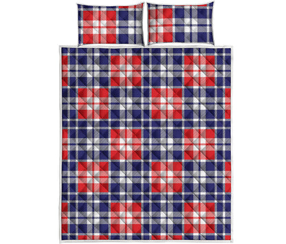 American Independence Day Plaid Print Quilt Bed Set