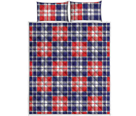 American Independence Day Plaid Print Quilt Bed Set