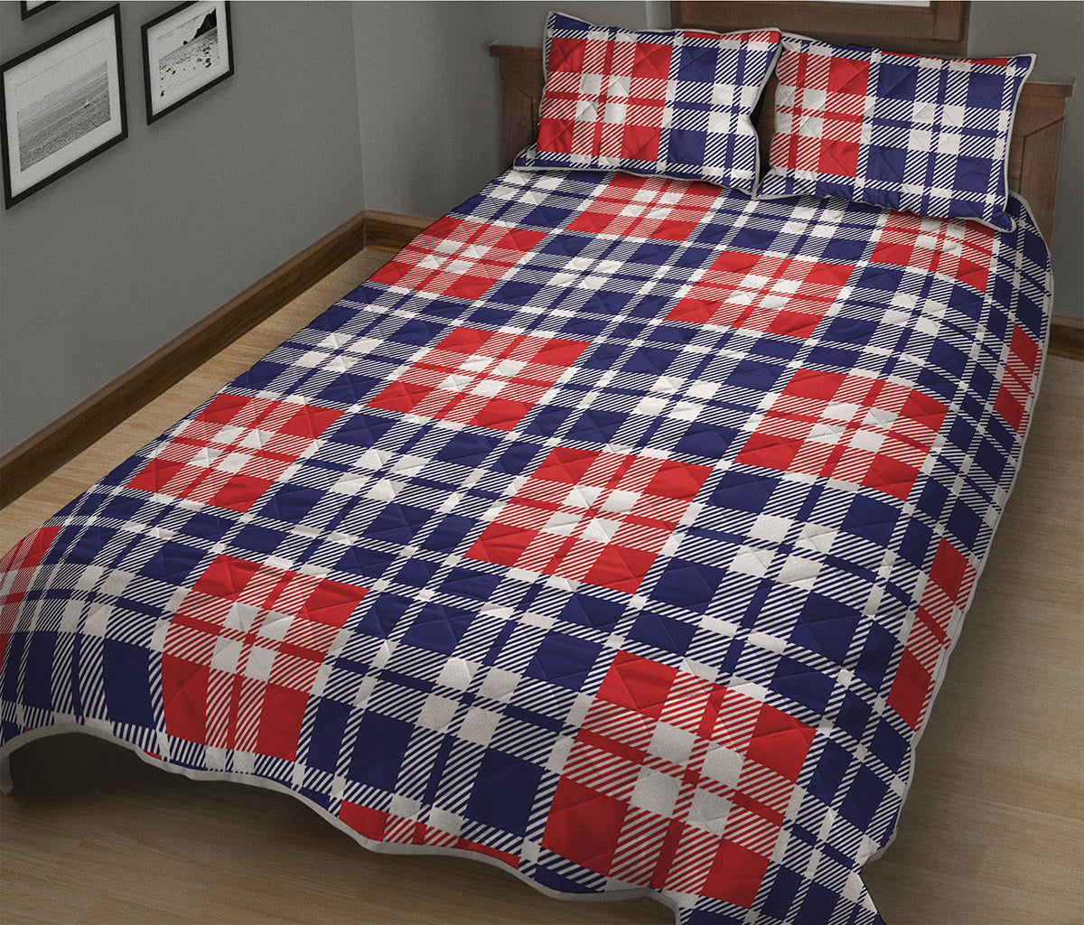 American Independence Day Plaid Print Quilt Bed Set