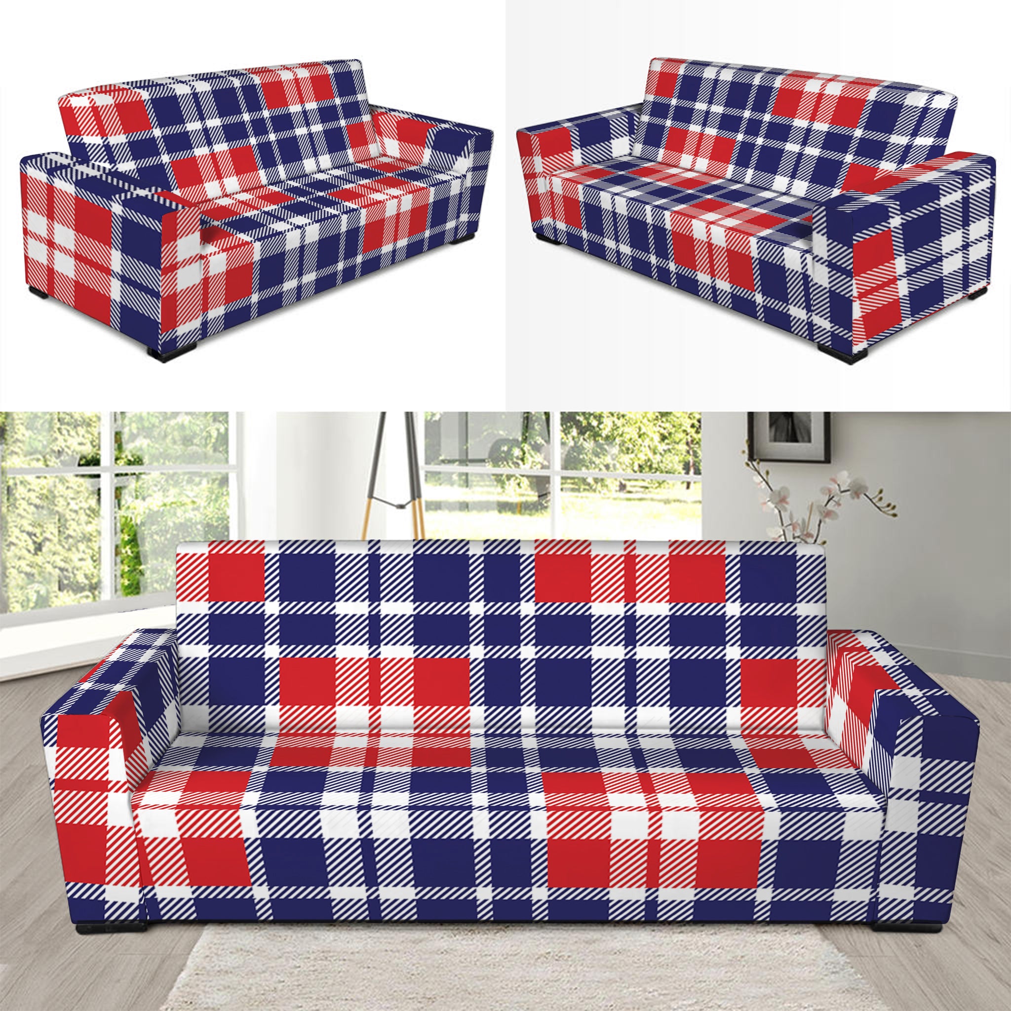 American Independence Day Plaid Print Sofa Slipcover