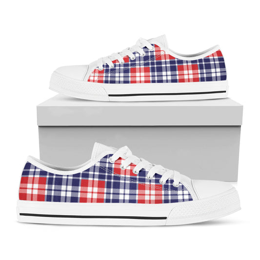 American Independence Day Plaid Print White Low Top Shoes