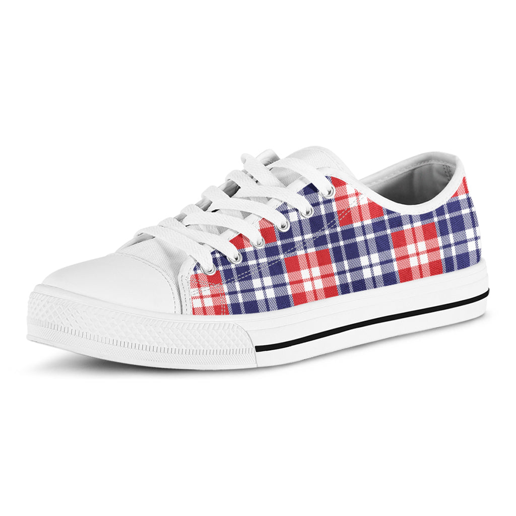 American Independence Day Plaid Print White Low Top Shoes