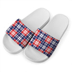 American Independence Day Plaid Print White Slide Sandals