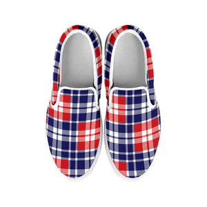 American Independence Day Plaid Print White Slip On Shoes