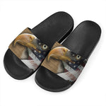 American Land Of Liberty Print Black Slide Sandals