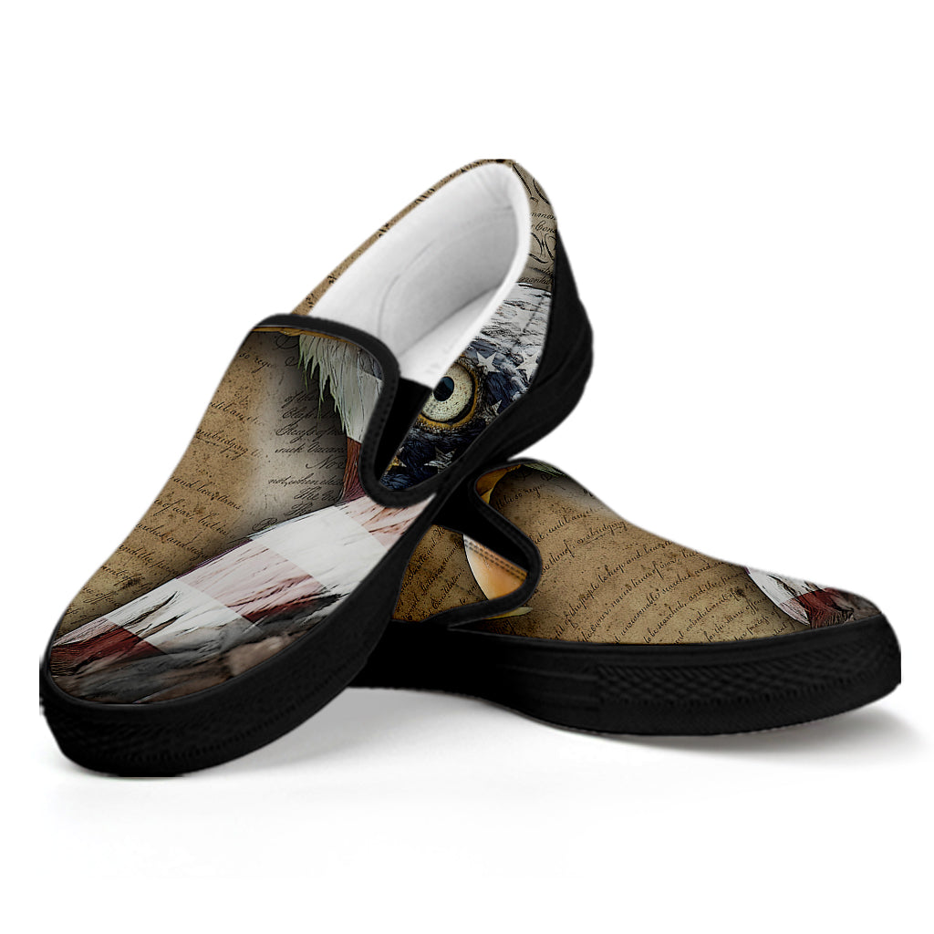 American Land Of Liberty Print Black Slip On Shoes