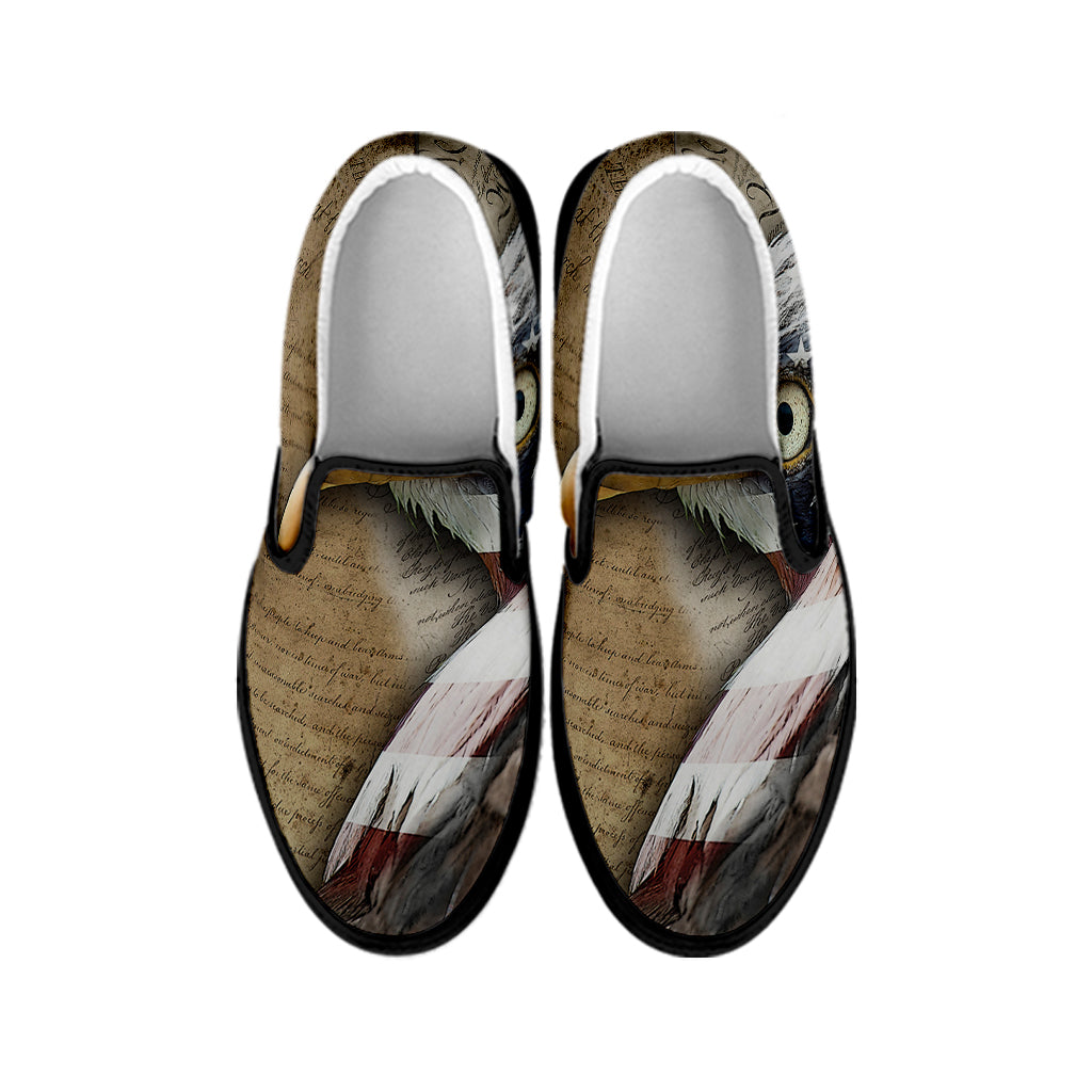American Land Of Liberty Print Black Slip On Shoes