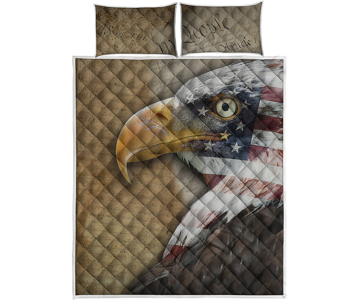 American Land Of Liberty Print Quilt Bed Set